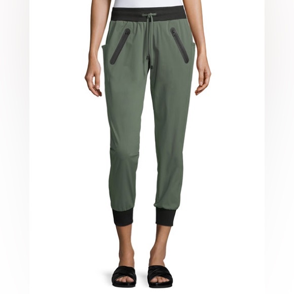 blanc noir Pants - BLANC NOIR || Tech Zip-Pocket Jogger Pants in Olive Green/Black - SZ XS